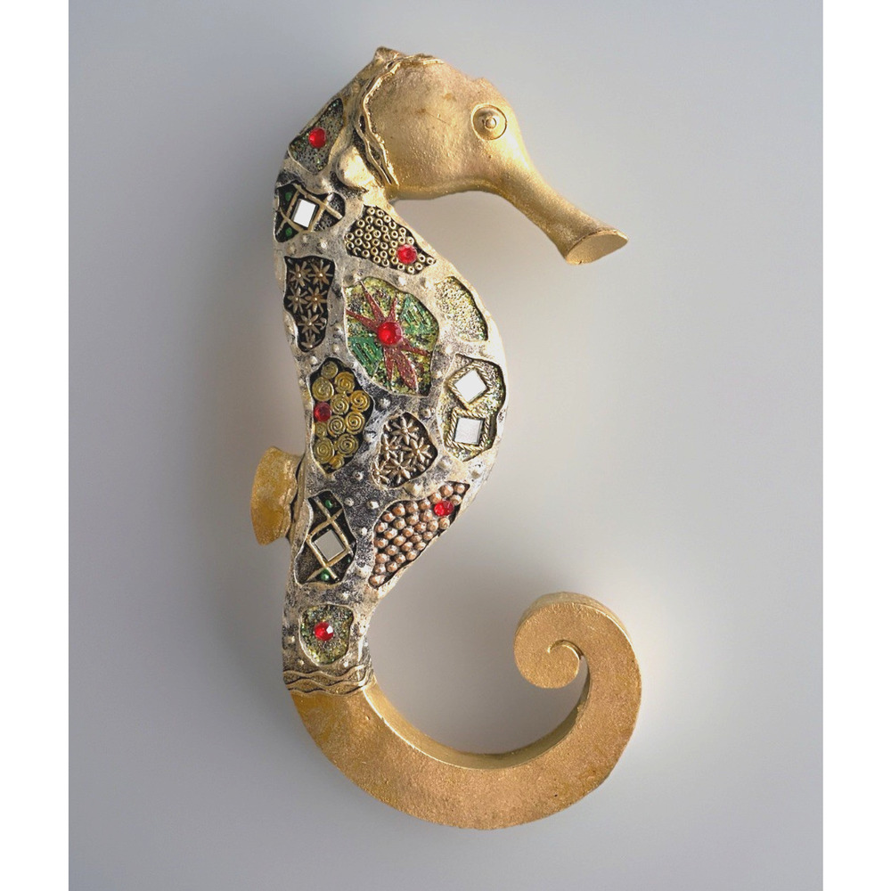 Mosaic Rhinestone Seahorse Resin Wall Art Hanging Indoor Outdoor Decor 9.5x4.75